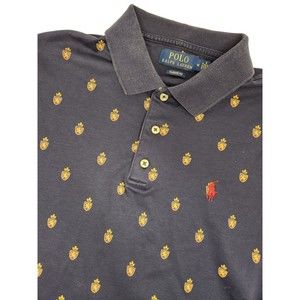 Polo Ralph Lauren Shirt Men M Navy Short Sleeve Classic Fit All Over Print Crest